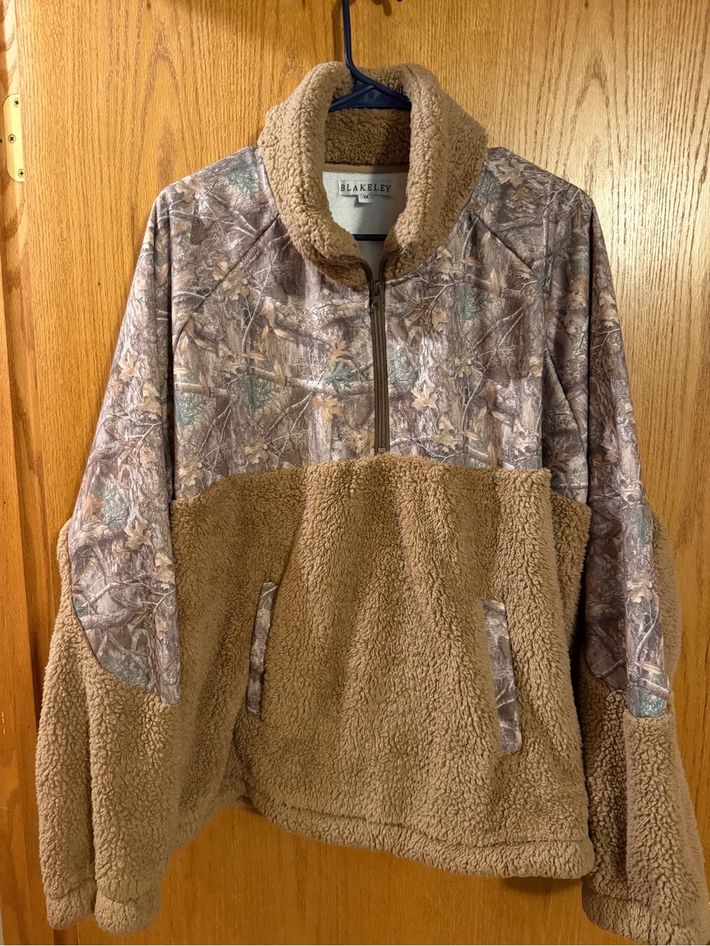 Blakley Women's Brown Sherpa Pullover with Camouflage Panels
